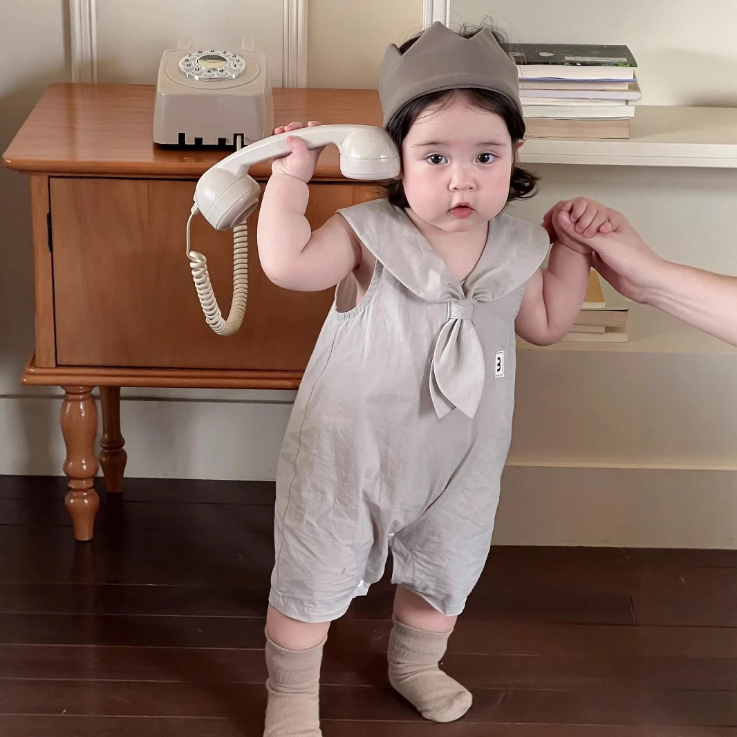 海军风连体爬服夏中性风爬服婴儿薄款无袖夏季透气爬服 - 12104#