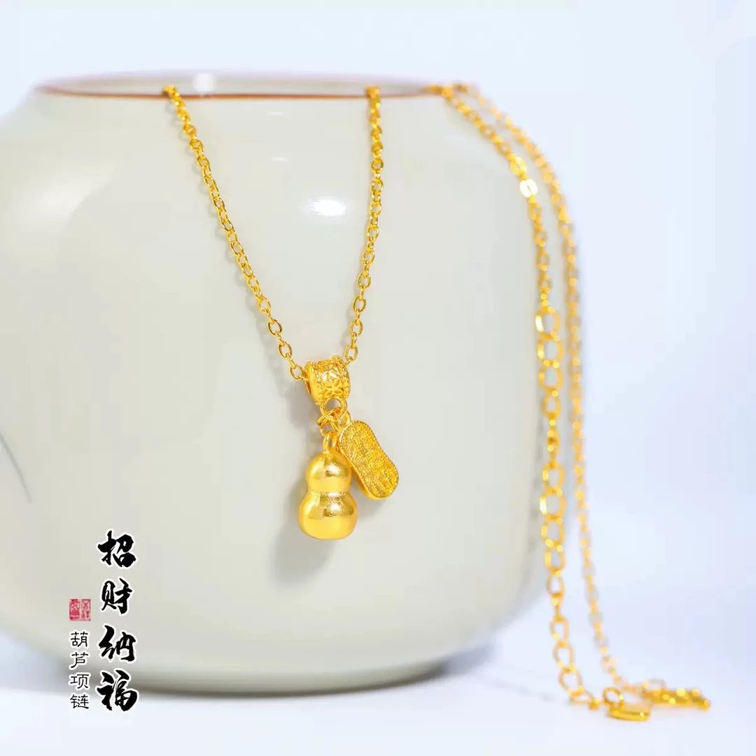 铜合金项链 招财纳福葫芦项链新中式福禄锁骨链颈链毛衣链女