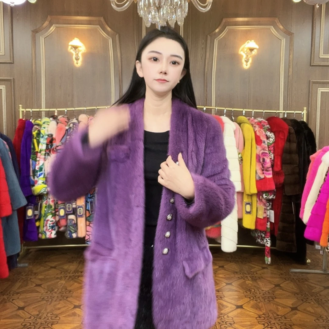 紫色小香风水貂外套
