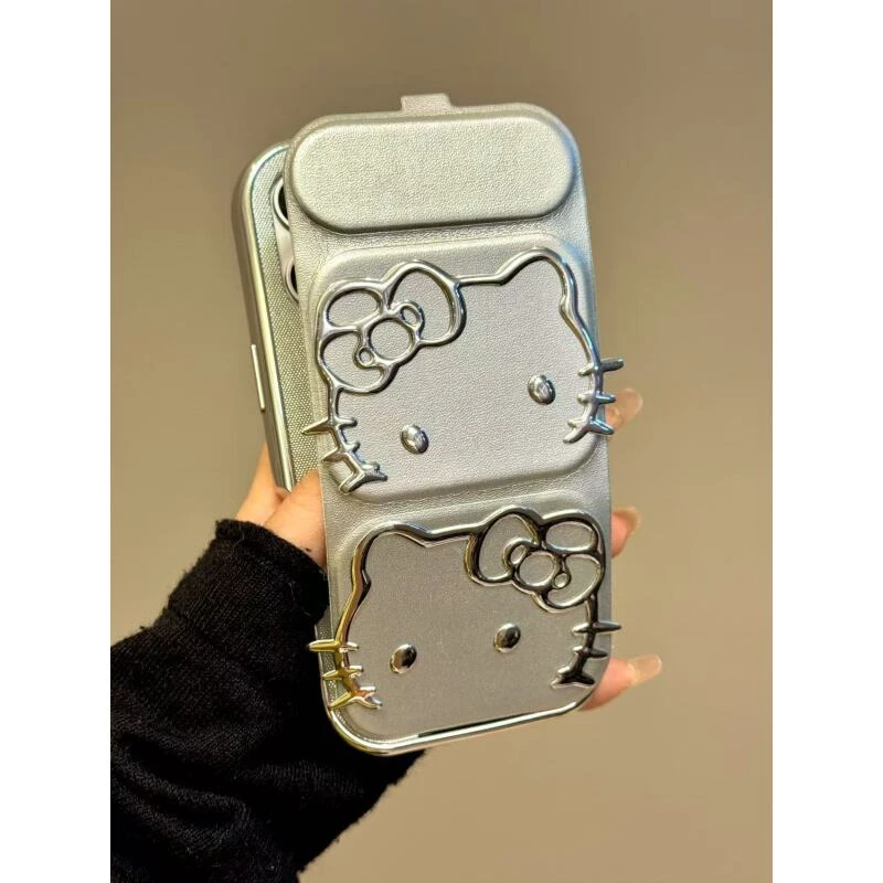 简约电镀翻盖DIY线条猫咪贴纸适用ihone17promax苹果16pr手机壳15