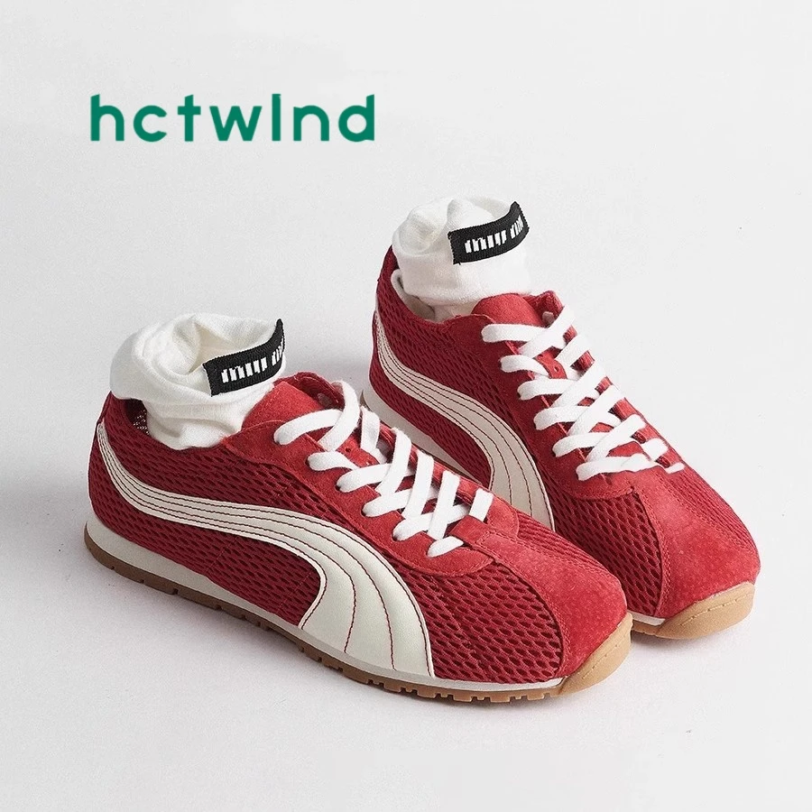 热风百搭红色德训鞋女2025夏新款超火薄款单网平底休闲运动阿甘鞋