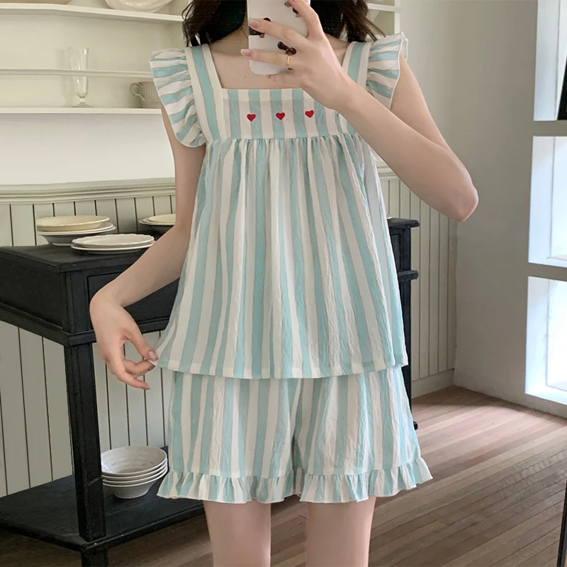 夏季睡衣女款爆款2025新款高颜值可外穿大码甜美风短袖家居服套装