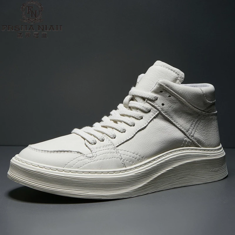 法莎尼亚秋冬新款板鞋男休闲百搭高帮厚底潮流加绒英伦风潮鞋