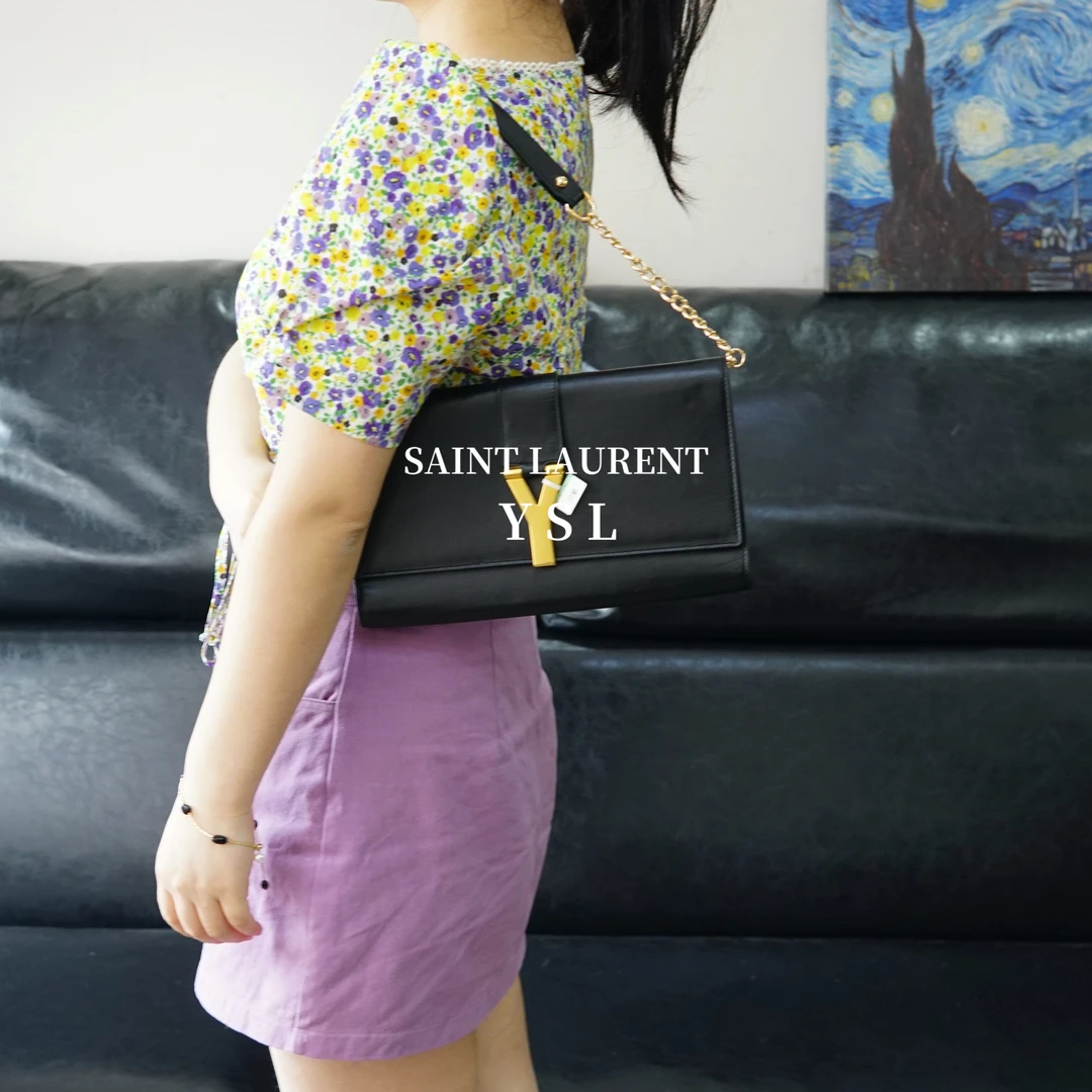95新 YSL/圣罗兰 黑色Y扣单肩包/EE05507229/7229/母亲节礼物