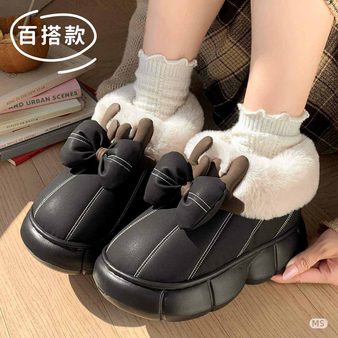 明盛2025新款时尚休闲可爱鹿角保暖厚底防滑雪地靴冬季女款ins潮