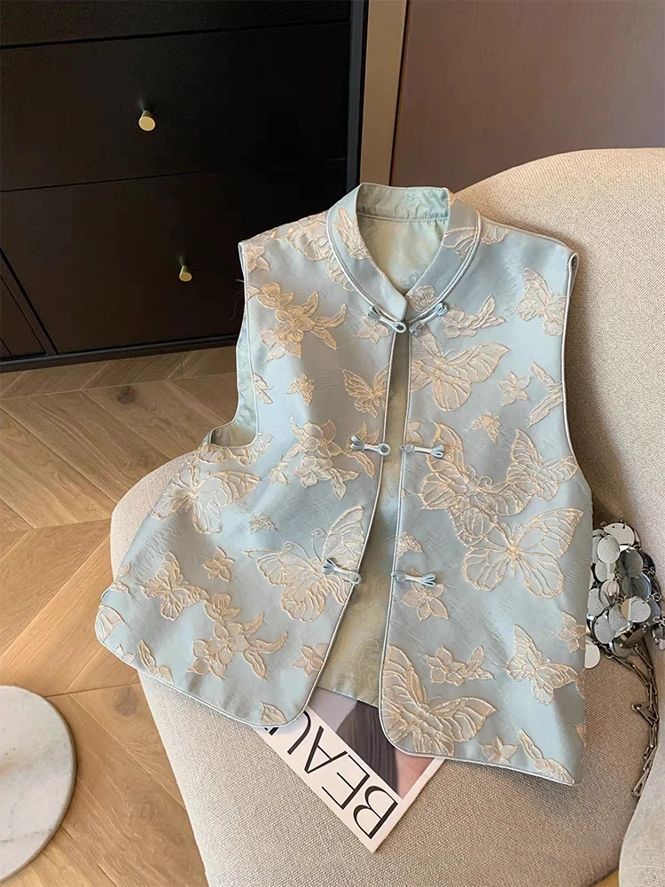 文艺中式国风马甲重工提花马夹背心民族风盘扣无袖立领坎肩上衣女