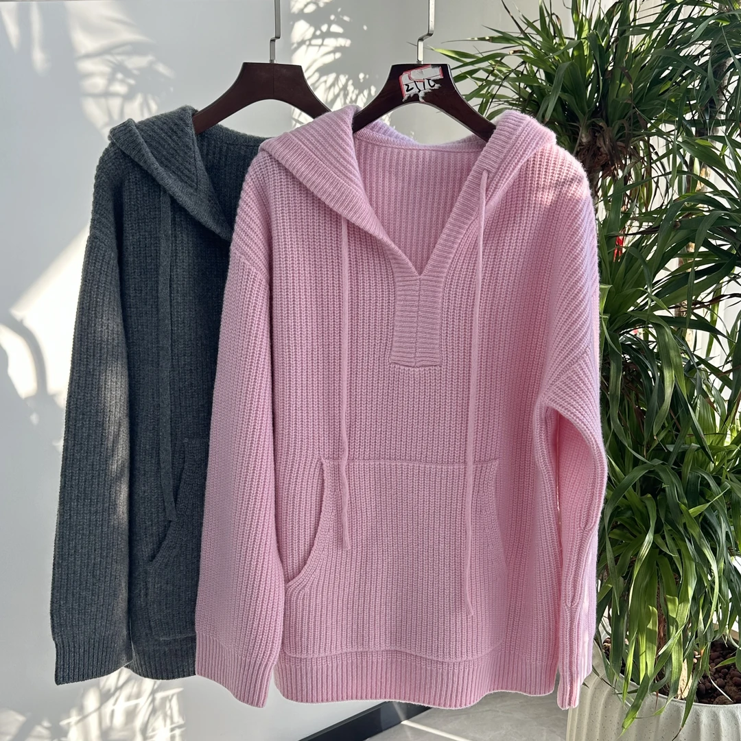 2024秋冬新款【炸总精选】纯羊绒时尚纯色连帽抽绳套头衫Y10002