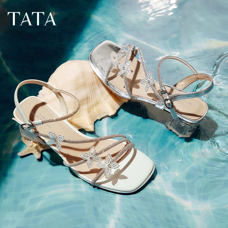 【百丽集团-他她】25新款女款爆款清冷风法式粗跟气质凉鞋XQC01BL5