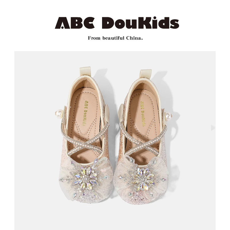 ABC Doukids水晶珍珠蝴蝶结软底公主鞋女童新款春秋儿童宝宝单鞋