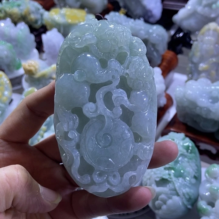 坚***石翡翠未镶嵌把件子母貔貅