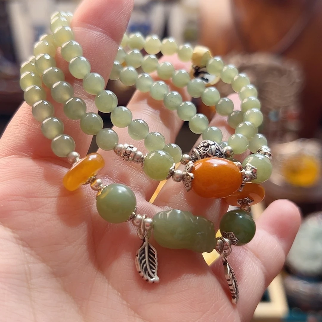 和田玉银S925镶嵌手链国风