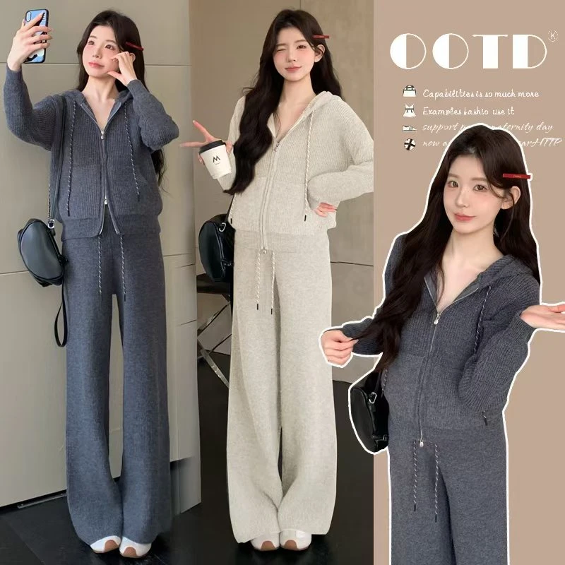 孕妇装简约休闲风时尚复古上衣休闲裤宽松显瘦秋冬新款慵懒感套装