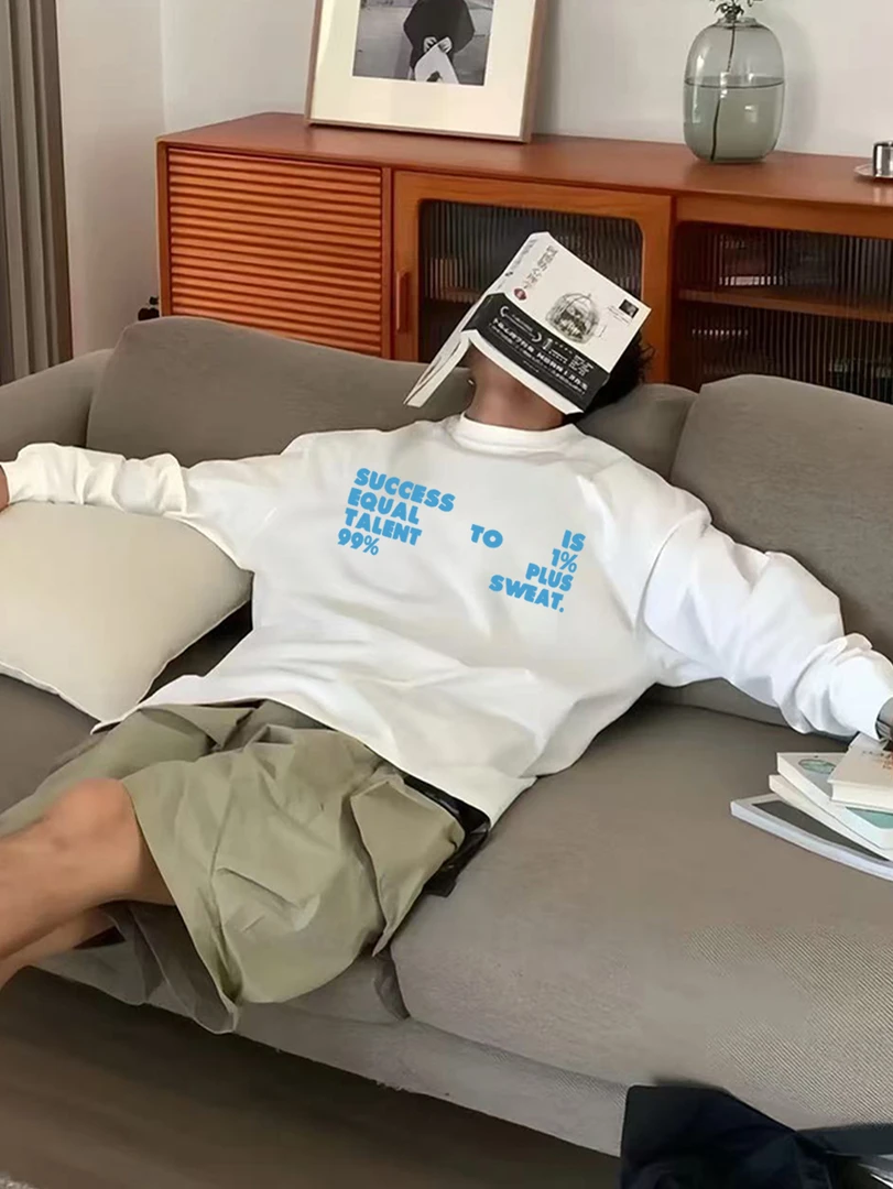 长袖男款T恤个性趣味休闲美式潮牌重磅纯棉260g宽松百搭印花上衣