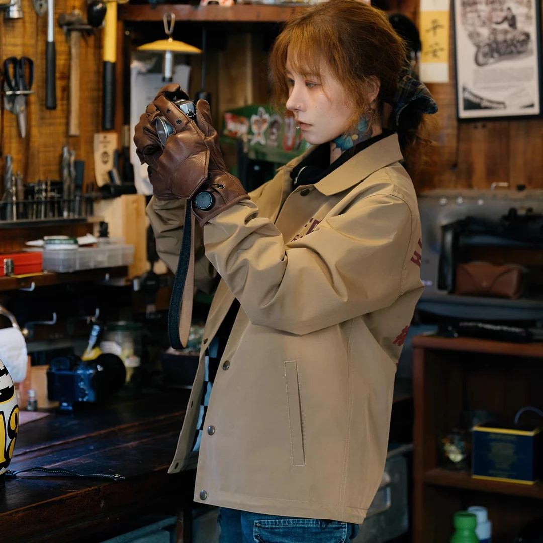 福禄车库 【教练夹克】复古摩托骑行服翻领男防水防雨外套
