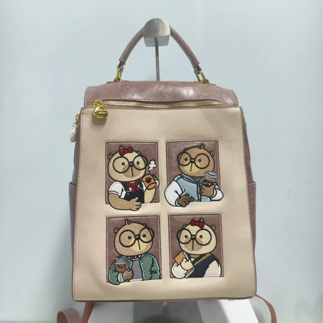 小田姐姐  奶油熊  时尚米白手提双肩包  A10168  1364-2米配粉