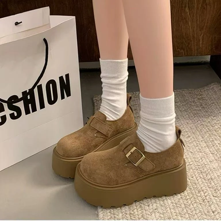 秋休闲款法式女新款百搭时尚厚底单鞋博肯鞋9892