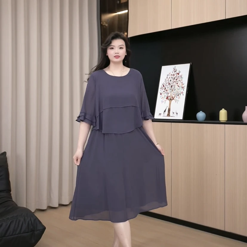 胖依依大码女装新款气质显瘦连衣裙气质宽松洋气假两件裙子240921