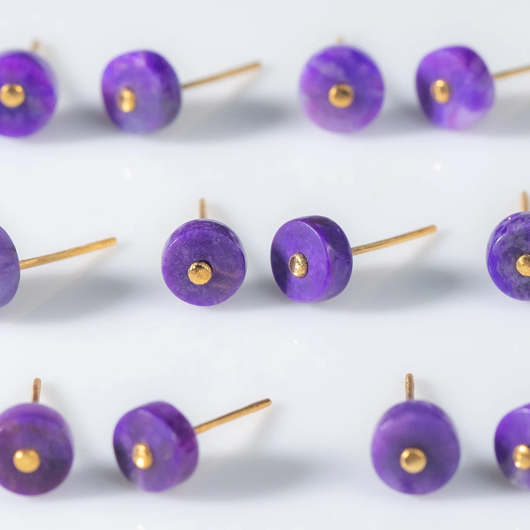 世间臻宝-18K金帝王紫舒俱来DIY耳钉/5mm+-/多样性发一对/P5379/