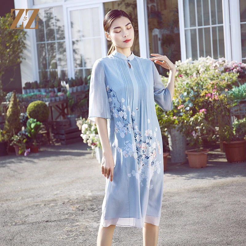 佐尔美夏款新款宽松古风桑蚕丝真丝连衣裙E12LS109