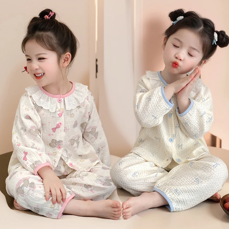 儿童睡衣春夏纯棉长袖2025新款女童空调家居服套装公主甜美宝宝