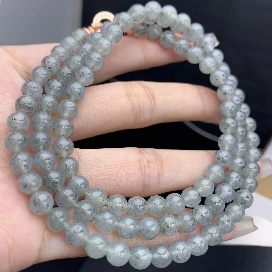 缅甸A货翡翠黑钢乌鸡花项链珠链圆珠多圈长串3T卡6.3mm660mm