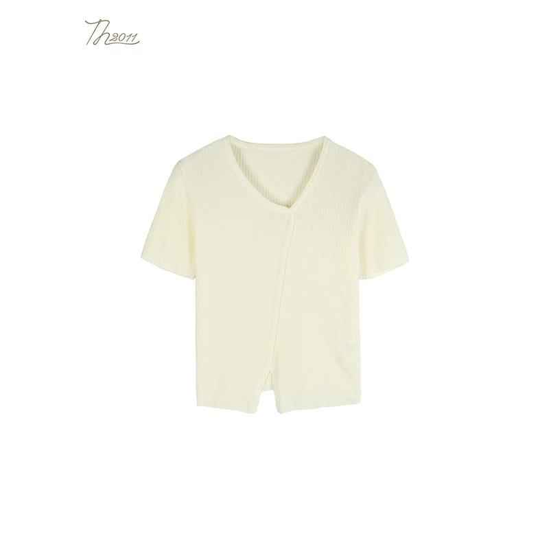 TH2011【竹生空野】不规则显瘦V领正肩短套头线衣