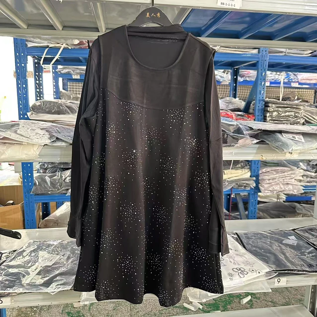 宜语析春季款大码女装简约版长袖A版重工两件套连衣裙32956