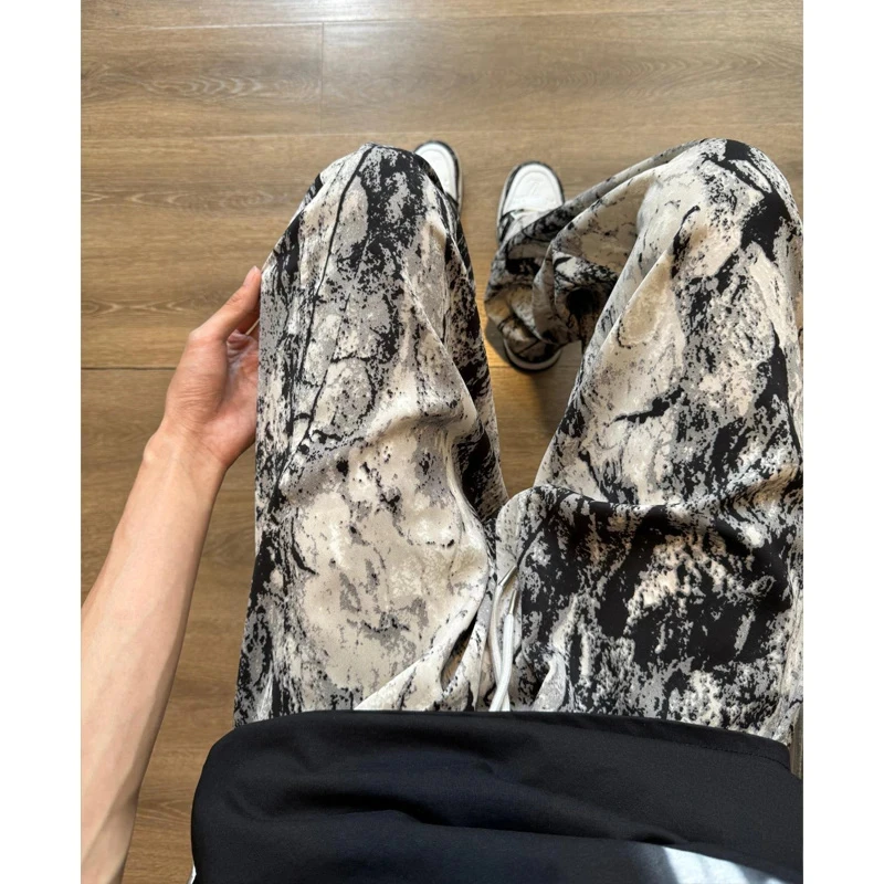 美式复古冰丝扎染裤子男款夏季潮牌宽松休闲遛弯裤防蚊冰感空调裤