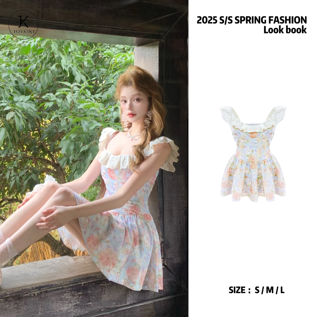 JOY KIKI金金【初桃香氛】春季法式浪漫碎花连衣裙 J25A271