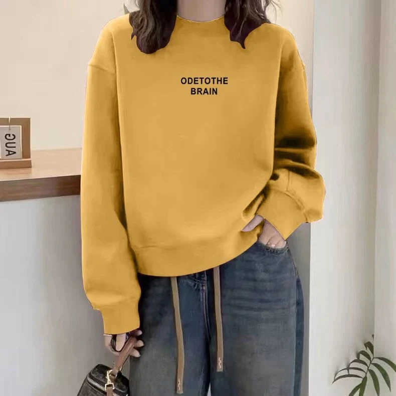 圆领套头打底衫加绒加厚卫衣女2025春秋季新款宽松韩版潮情侣外套