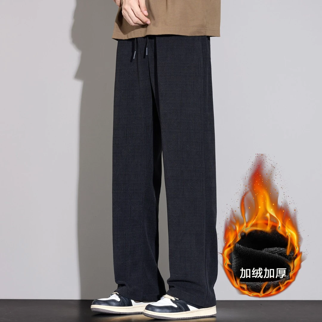 加绒秋冬季针织休闲裤男士裤子阔腿裤雪尼尔舒适男装潮流宽松卫裤