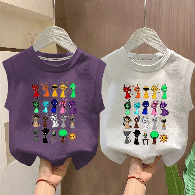 节奏盒子Sprunki纯棉背心儿童洋气夏季新款卡通T恤男女童百搭上衣