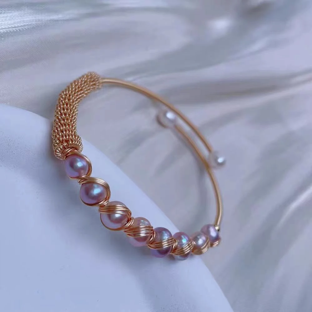 【八方来财】约7-8mm淡水无核珍珠手镯百搭简约轻奢气质DSL00695