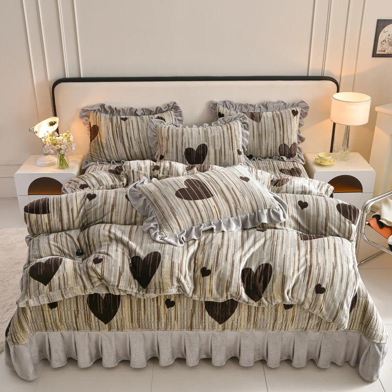 豫巢夹棉床盖款牛奶绒四件套双面绒双层加绒南通家纺床单保暖加厚