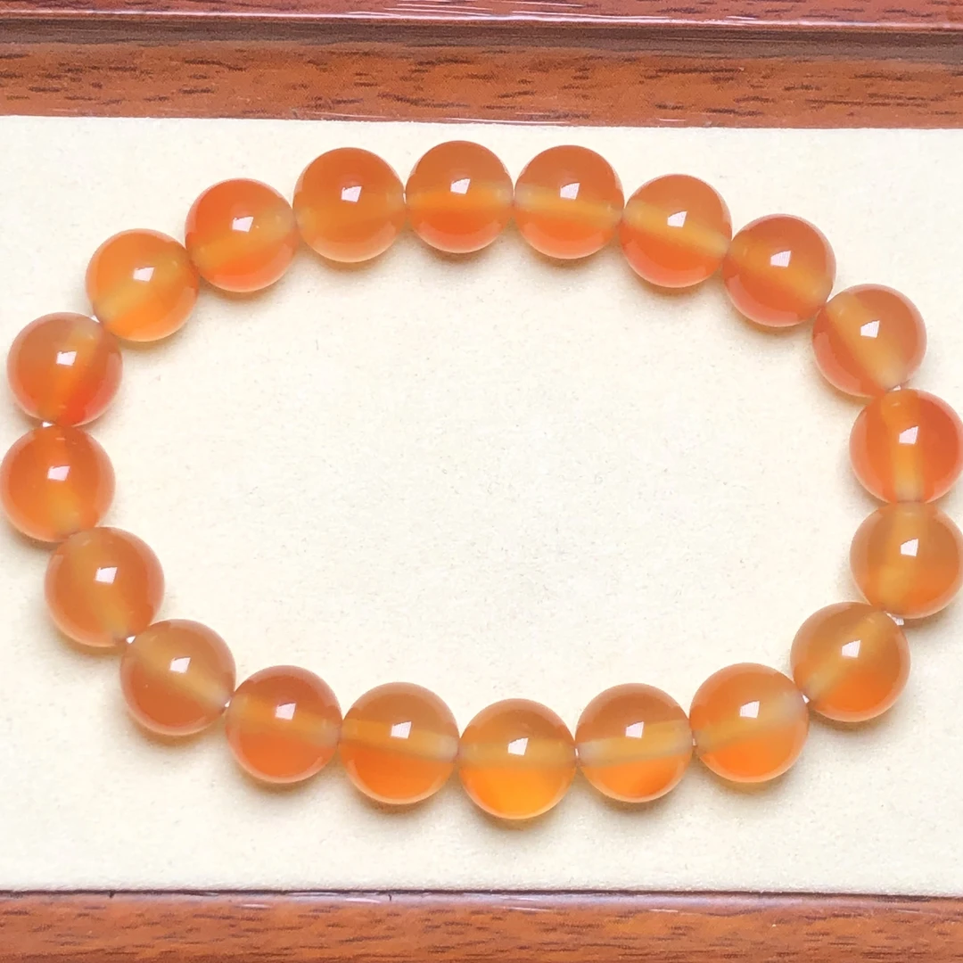 天然玛瑙玉髓玉石橘黄色纯色冰种底圆珠手串男女款饰品生日礼物
