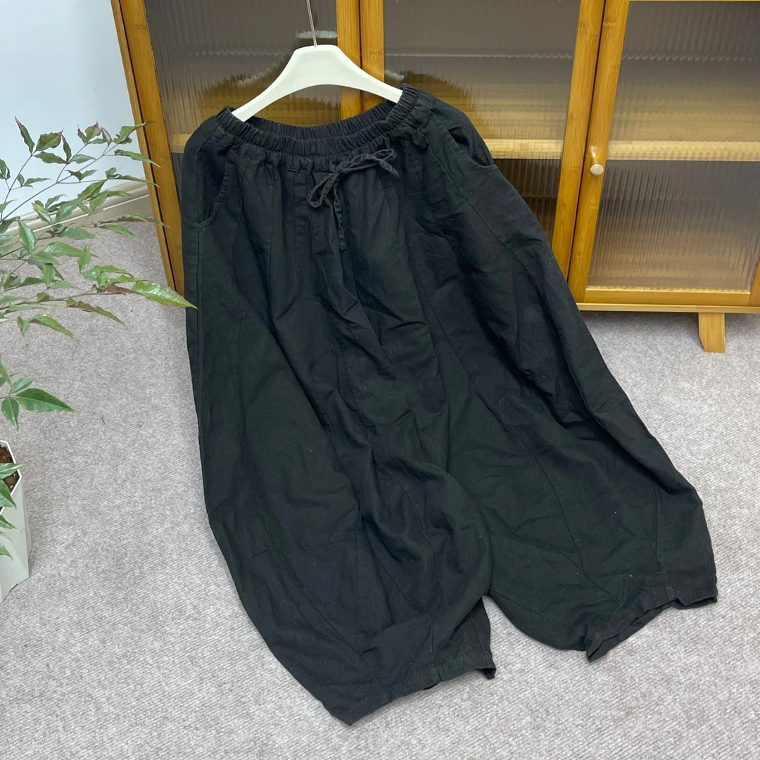 新款亚麻纯色做旧炒色拼接南瓜裤（裤长85 臀围168）