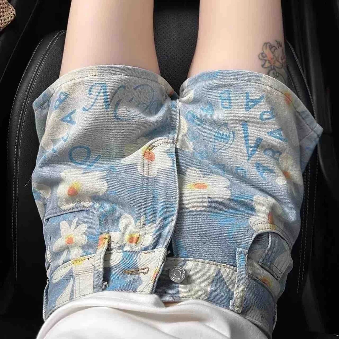 无运险【JIAXUPANG】小白花牛仔裤