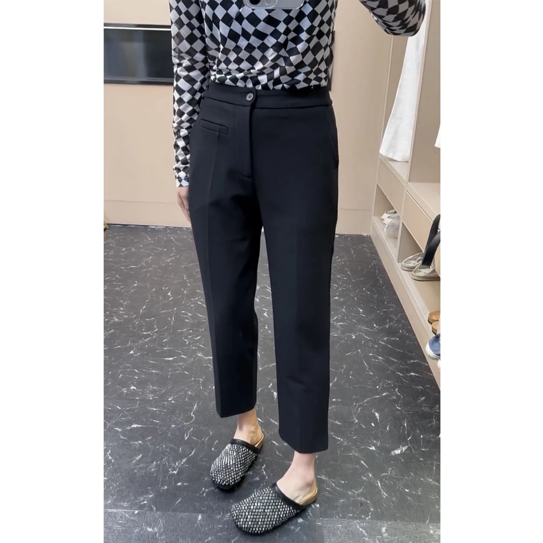 艾塔莉显瘦休闲裤女夏新款百搭黑色小脚裤大码梨形身材九分直筒裤