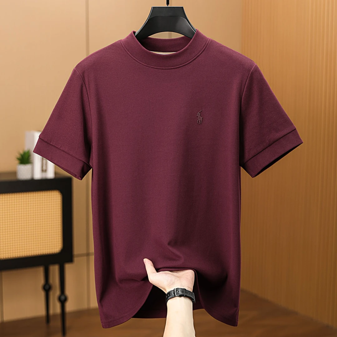 石墨烯保暖半高领短袖t恤男士半袖休闲内搭上衣中领磨毛打底衫