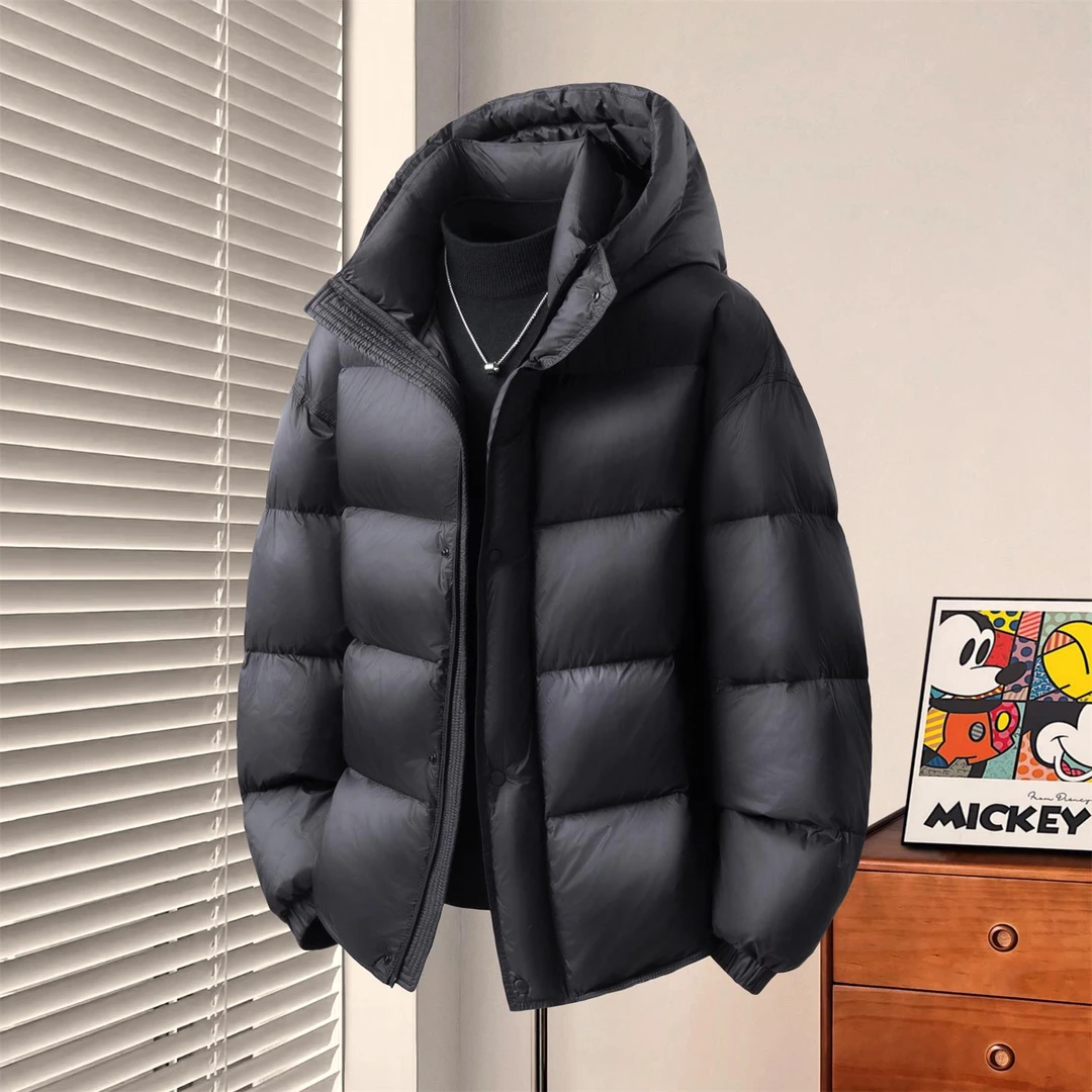 冬季短款男加厚羽绒服设计师男装高级感外套连帽保暖男士羽绒夹克