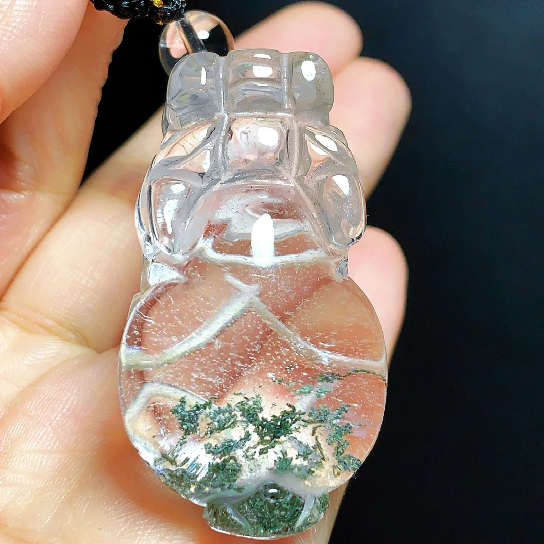 东海水晶天然貔貅绿幽灵100%真品水晶吊坠毛衣链聚宝盆坠男女网红