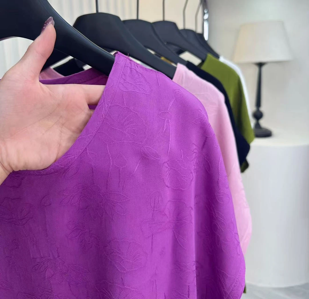 【提花定制高端棉绸】轻奢风贡缎棉绸纯色上衣蝙蝠袖百搭T恤