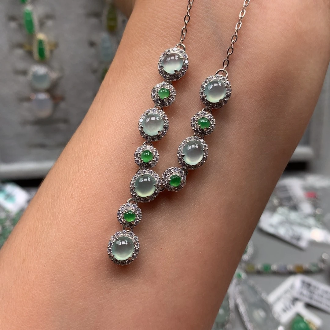 翡翠银S925镶嵌戒指项链