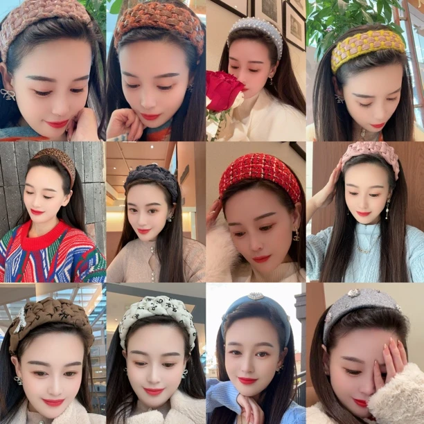 小香风粗花毛呢宽版高颅顶显脸小防滑百搭发箍