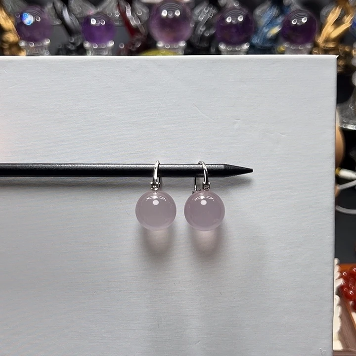 珠宝半成品紫晶银S925镶嵌莫桑比克净体粉水晶耳环