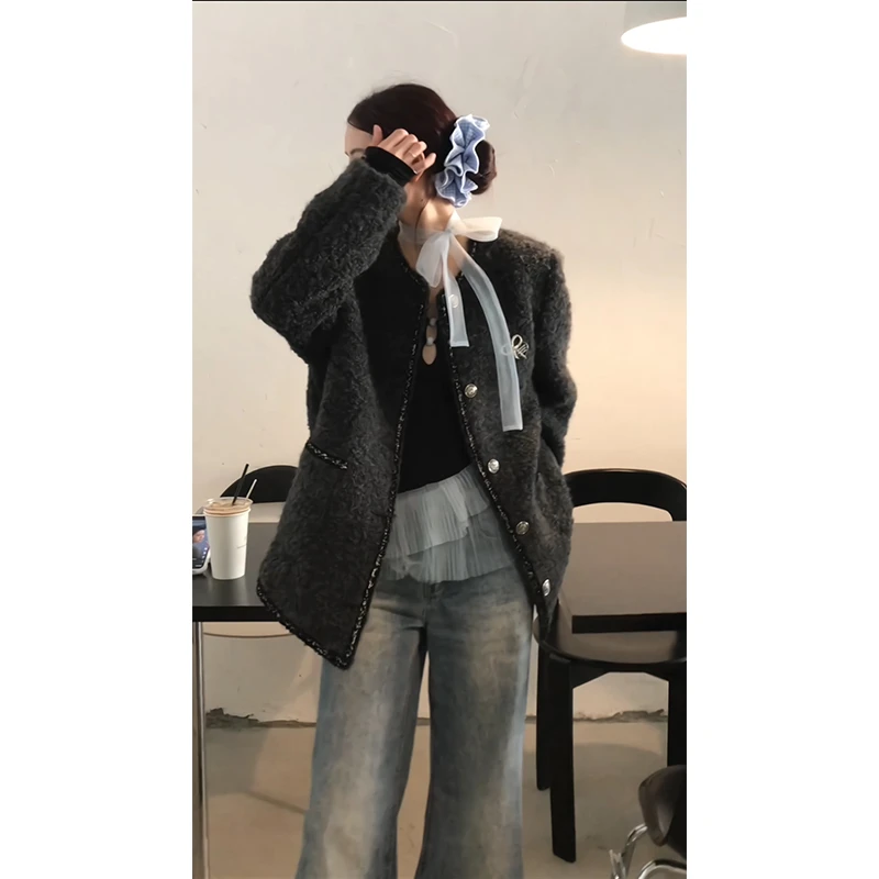 【粥粥清仓】秋冬气质小香风编织细闪BD毛呢外套243N2224#