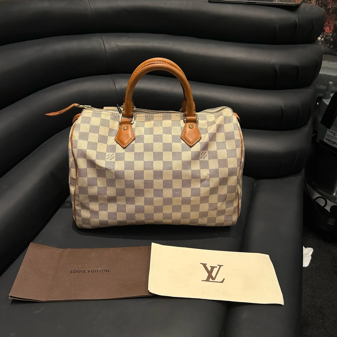 95新 LouisVuitton/路易威登 LV白色棋盘格 speedy3014年小票