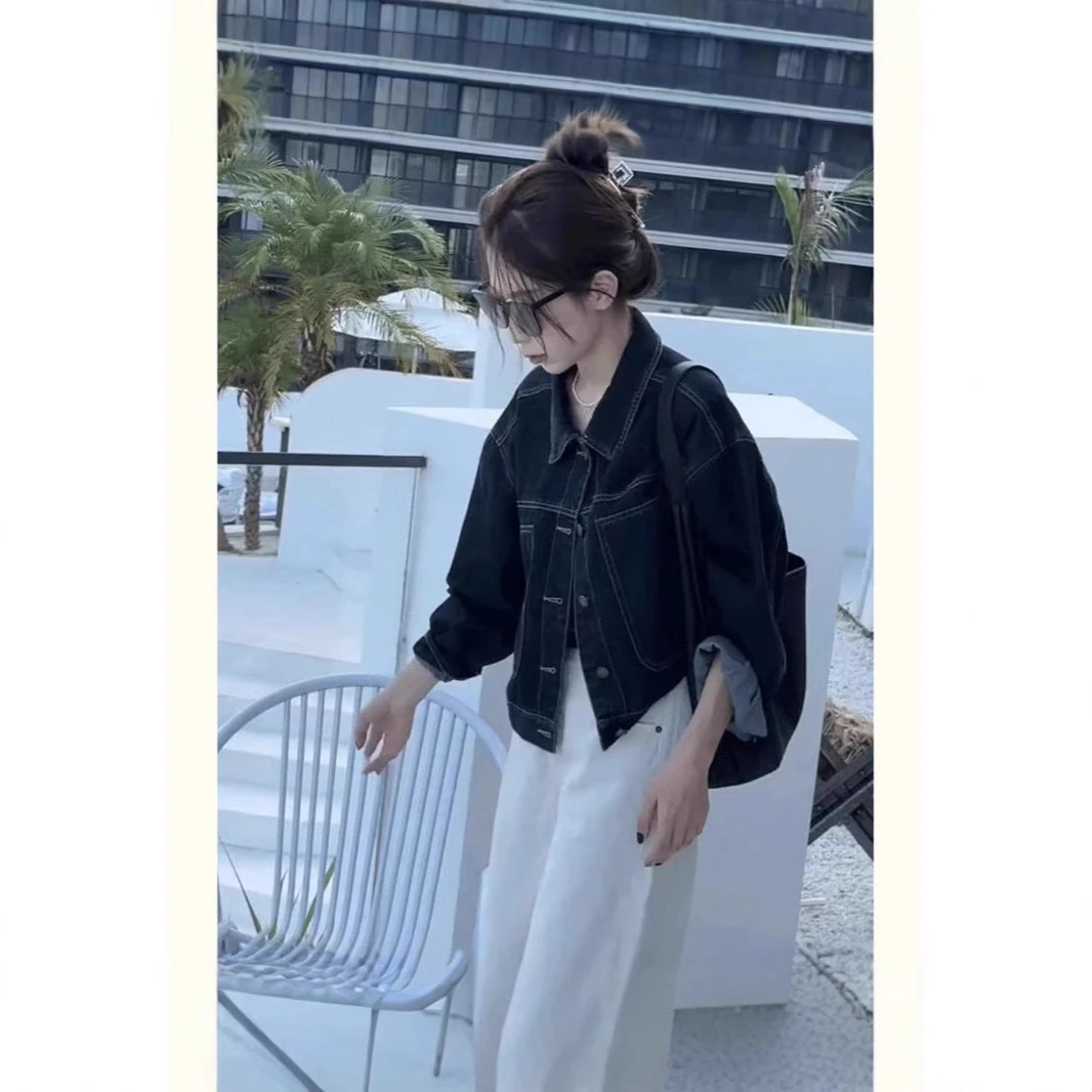 设计感口袋牛仔外套女2025春秋新款宽松百搭韩版夹克百搭长袖上衣