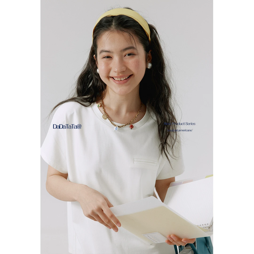 晶咕白标【万搭cp】宽松百搭显瘦胸前一字口袋大码短袖T