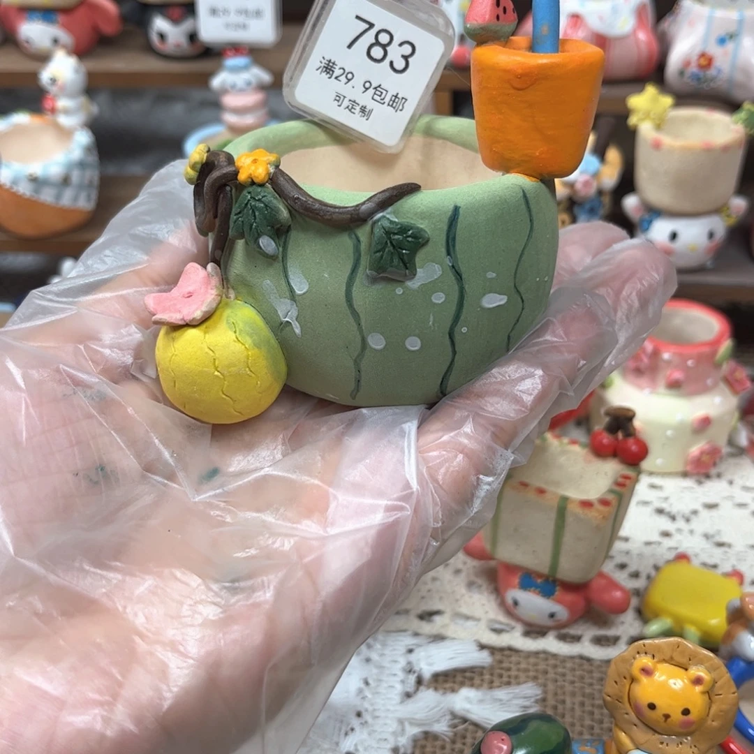 783西瓜花盆手绘花盆